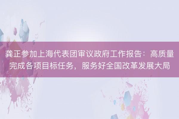 龚正参加上海代表团审议政府工作报告：高质量完成各项目标任务，服务好全国改革发展大局
