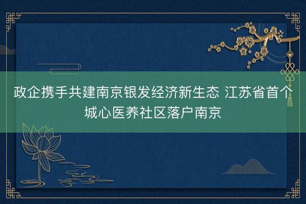 政企携手共建南京银发经济新生态 江苏省首个城心医养社区落户南京