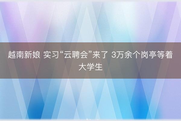 越南新娘 实习“云聘会”来了 3万余个岗亭等着大学生