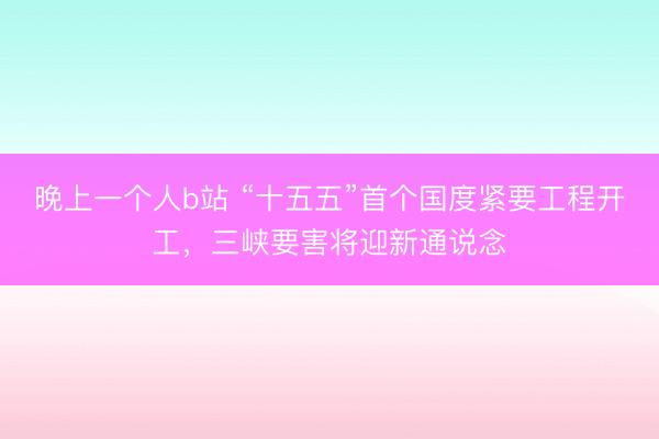 晚上一个人b站 “十五五”首个国度紧要工程开工，三峡要害将迎新通说念