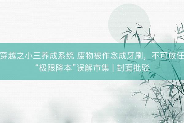穿越之小三养成系统 废物被作念成牙刷，不可放任“极限降本”误解市集 | 封面批驳